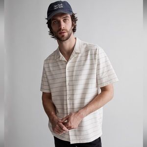 Madewell Men's Short Sleeve Button-Down Shirt in Cream with Thin Gray Stripes